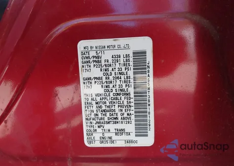 2011 Nissan Rogue Sv from USA, damaged, VIN JN8AS5MT3BW181292